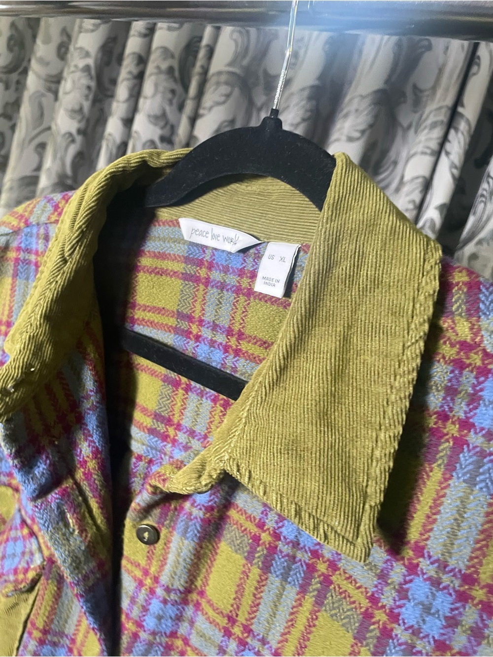 Peace Love World Plaid Button-Down Shirt Jacket- NWOT - Picture 4 of 11